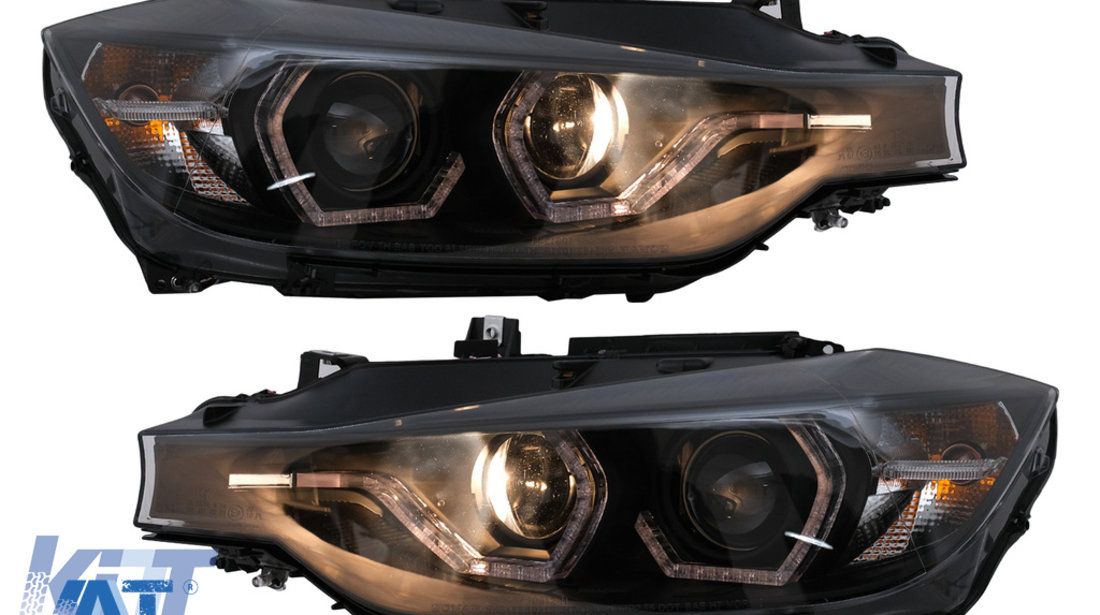 Faruri Angel Eyes LED DRL compatibil cu BMW Seria 3 F30 F31 Sedan Touring LCI (2015-2019) Negru