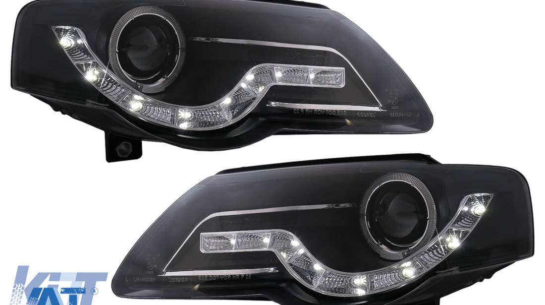 Faruri Angel Eyes LED DRL compatibil cu VW Passat B6 3C (03.2005-2010) Negru