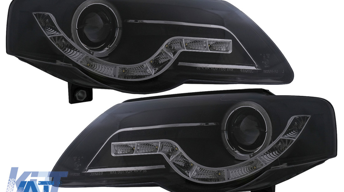 Faruri Angel Eyes LED DRL compatibil cu VW Passat B6 3C (03.2005-2010) Negru