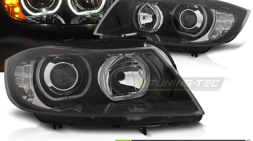 Faruri ANGEL EYES LED INDICATOR BLACK compatibila BMW E90/E91 03.05-11