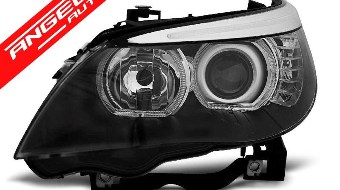 Faruri ANGEL EYES LED Negru potrivite pentru BMW E60/E61 03-07