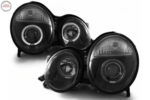 Faruri Angel Eyes Mercedes E-Class W210 S210 (06.1999-2002) Negru- livrare gratuita