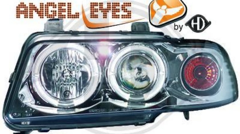 Faruri Angel Eyes Pentru Audi A4 B5 Fundal Crom Sau Negru