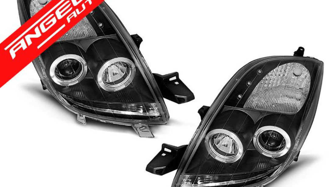 Faruri Angel Eyes Toyota Yaris 2006-2009 Negru