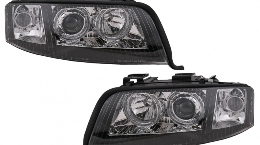 Faruri Angel Eyes Xenon compatibil cu A6 4B C5 (06.2001-05.2004) LHD sau RHD Negru HLAUA64BFLHID