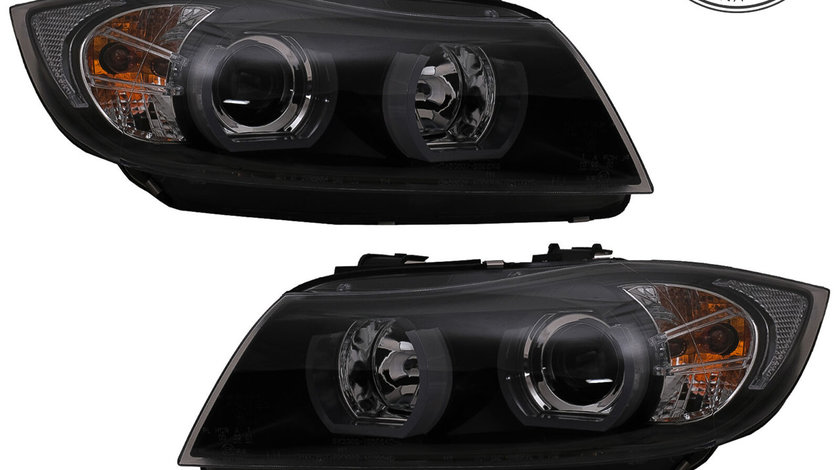Faruri Angel Eyes Xenon U-Led 3D BMW Seria 3 E90/ E91 (05-08) Negru