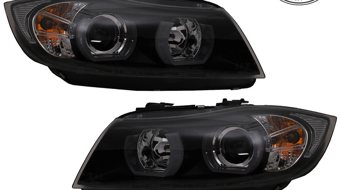 Faruri Angel Eyes Xenon U-Led 3D compatibile cu BMW Seria 3 E90/ E91 (05-08) Negru