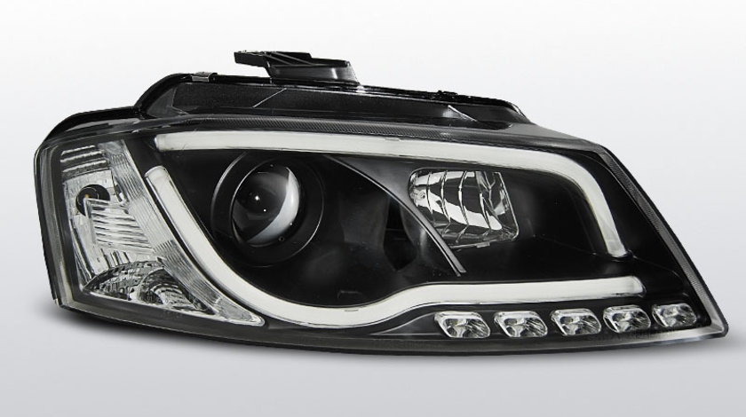 Faruri Audi A3 8P 08-12 Negru TUBE LIGHT cu DRL