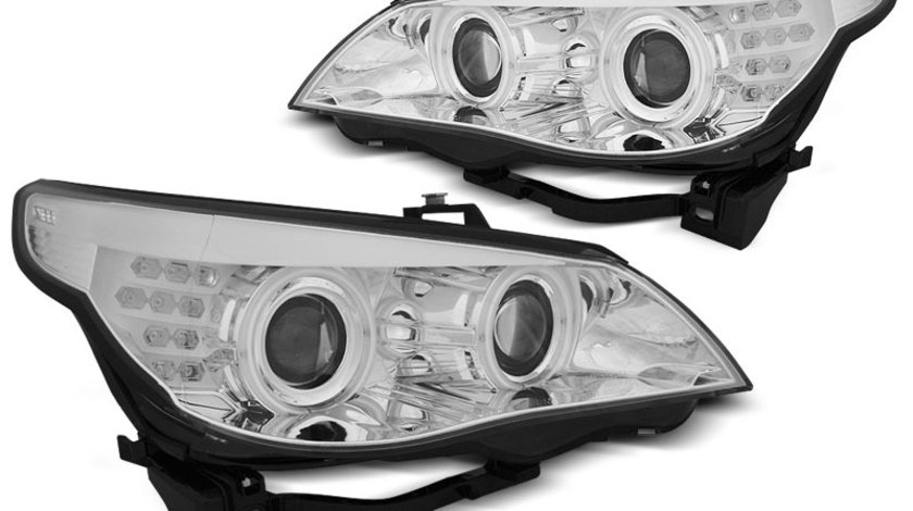 Faruri BMW E60/E61 2003-2007 Angel eyes CCFL Cromat cu indicator LED