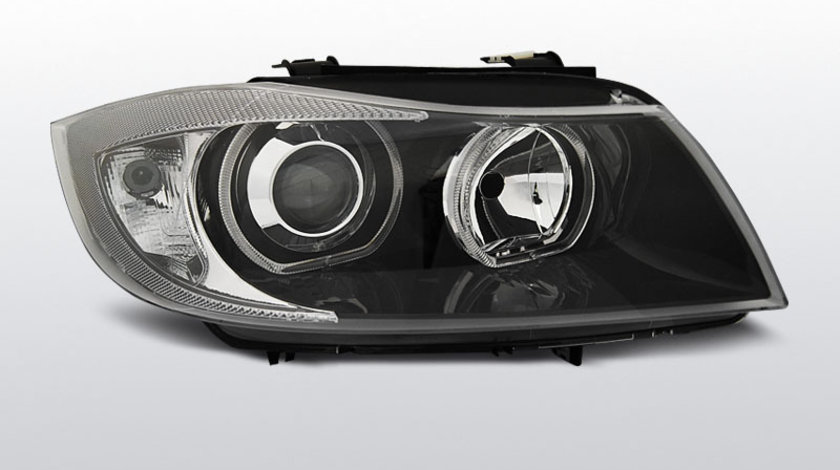 Faruri BMW E90/E91 2005-2008 Angel eyes Negru