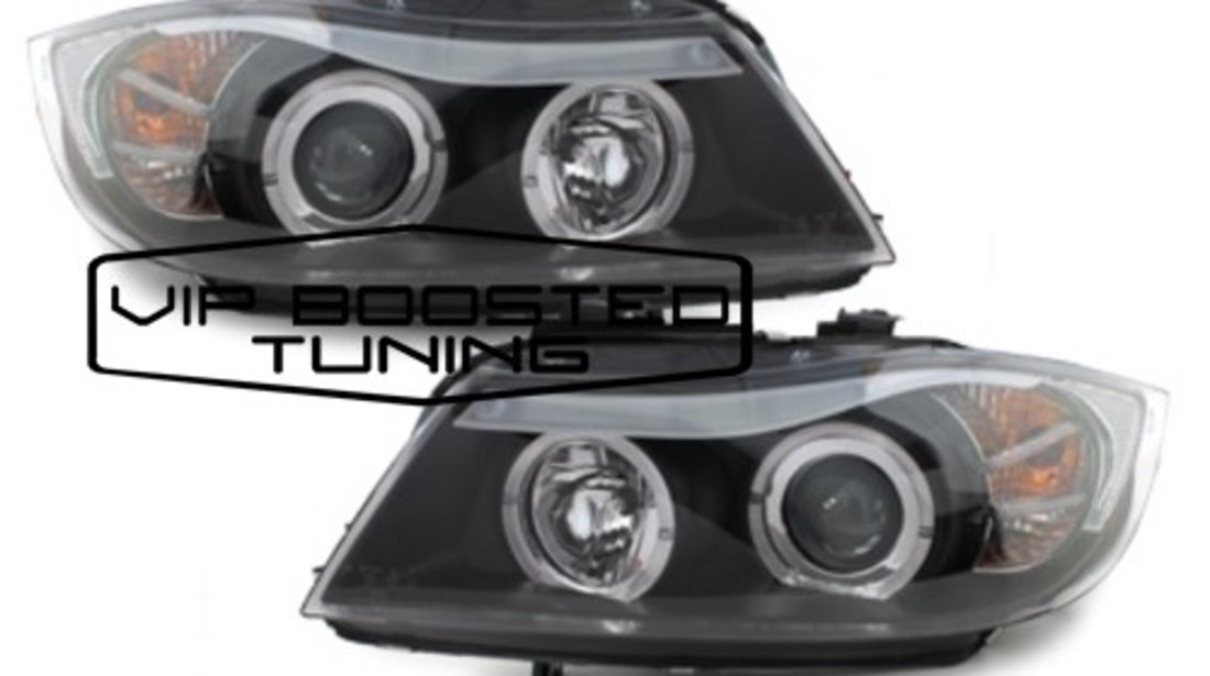 Faruri  BMW E90 E91 Sedan Touring (2005~2008) Angel Eyes led Negre