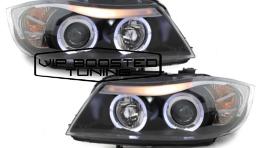 Faruri  BMW E90 E91 Sedan Touring (2005~2008) Angel Eyes led Negre