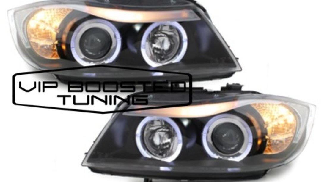 Faruri  BMW E90 E91 Sedan Touring (2005~2008) Angel Eyes led Negre