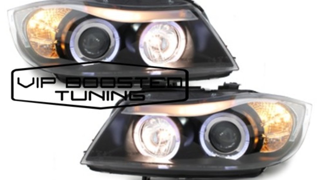 Faruri  BMW E90 E91 Sedan Touring (2005~2008) Angel Eyes led Negre