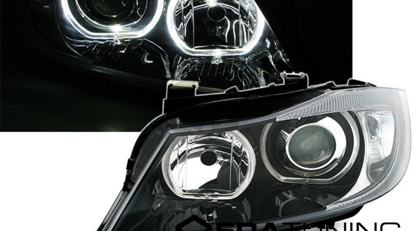 Faruri BMW E90/E91 Seria 3 2005-2008 Angel Eyes Negru DEPO CALITATEA 1
