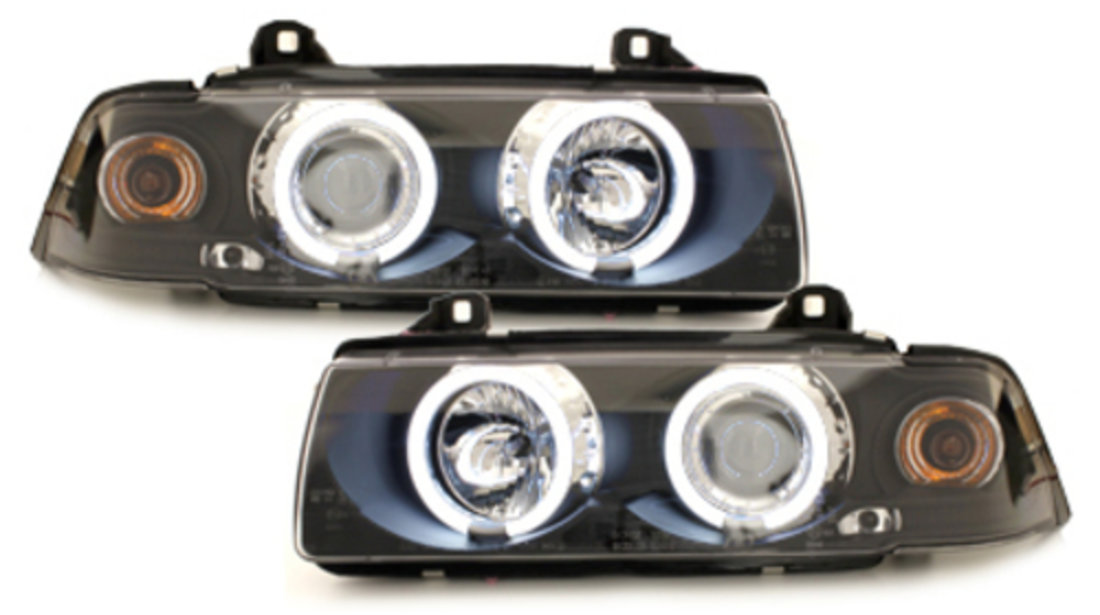 Faruri BMW Seria 3 E36 Coupe Cabrio 92-98 CCFL Angel eyes negru