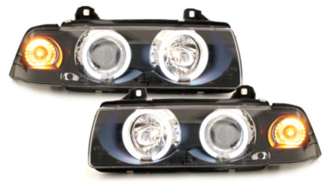 Faruri BMW Seria 3 E36 Coupe Cabrio 92-98 CCFL Angel eyes negru