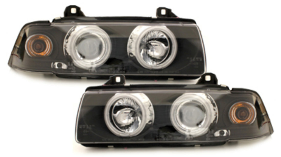 Faruri BMW Seria 3 E36 Coupe Cabrio 92-98 CCFL Angel eyes negru