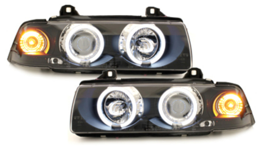 Faruri BMW Seria 3 E36 Coupe Cabrio 92-98 CCFL Angel eyes negru