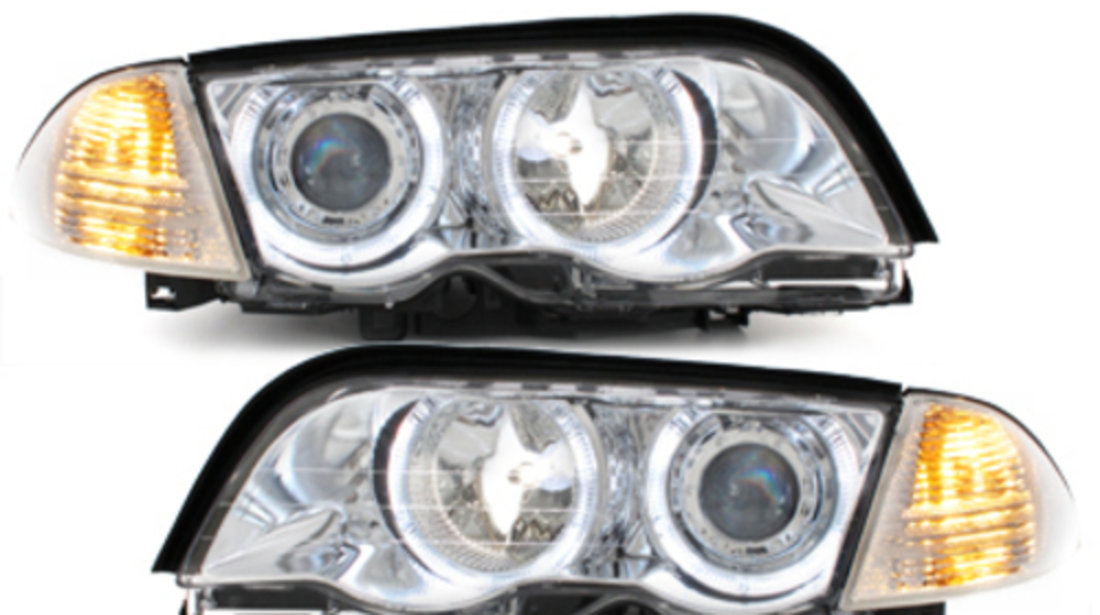 Faruri BMW Seria 3 E46 98-01 Angel Eyes crom