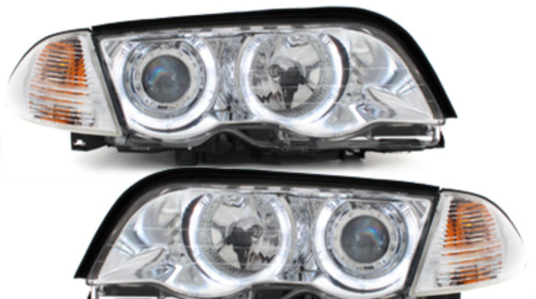 Faruri BMW Seria 3 E46 98-01 Angel Eyes crom