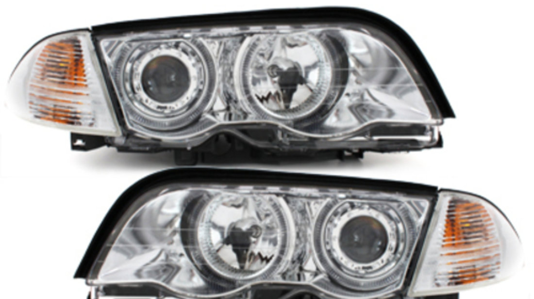 Faruri BMW Seria 3 E46 98-01 Angel Eyes crom