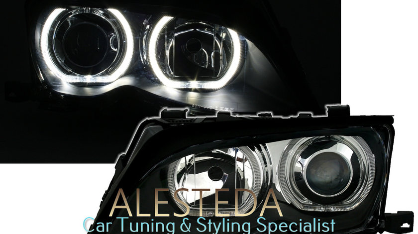 Faruri BMW seria 3 E46 facelift cu Angel Eyes F30 design