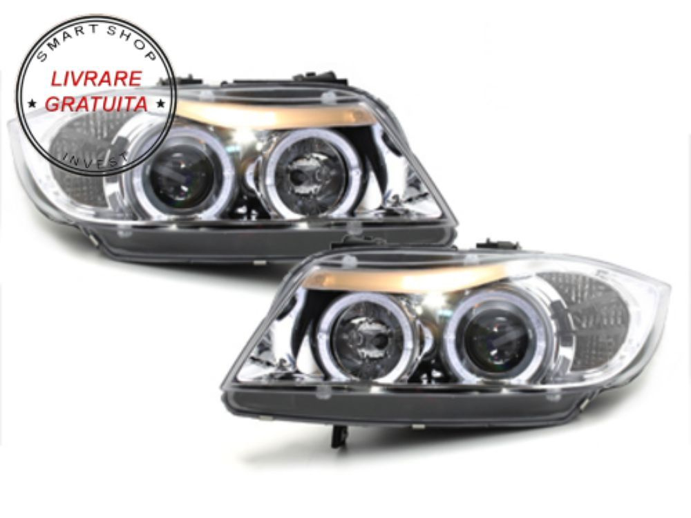 Faruri BMW Seria 3 E90 E91 (03.2005-08.2008) Angel Eyes Crom