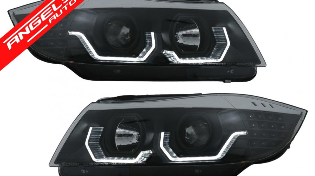 Faruri BMW Seria 3 E90 E91 (03.2005-08.2008) LHD Negru LED Angel Eyes