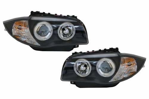 Faruri CCFL Angel Eyes compatibil cu BMW 1 Series E87/E81/E82/E88 (2004-2011) Negru HLBME87CCFLB