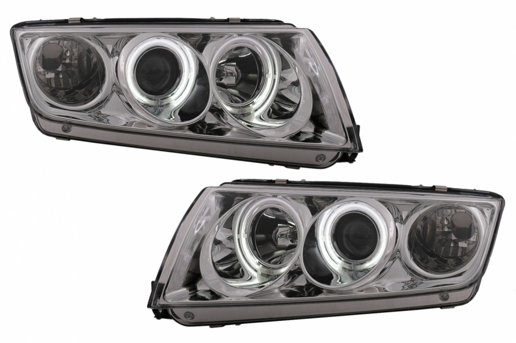 Faruri CCFL Angel Eyes compatibil cu Skoda Fabia (12.1999-2008) Crom HLSKFAC