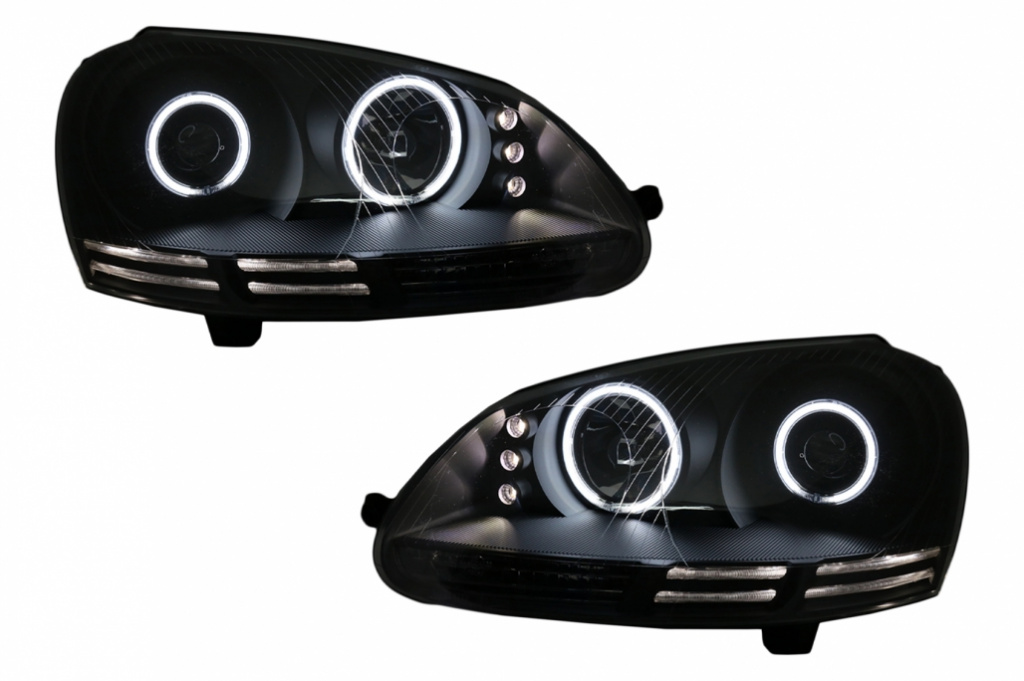Faruri CCFL Angel Eyes LED compatibil cu VW Golf V 5 / Jetta 5 (2004-2009) Negru HLVWG5BCCFL