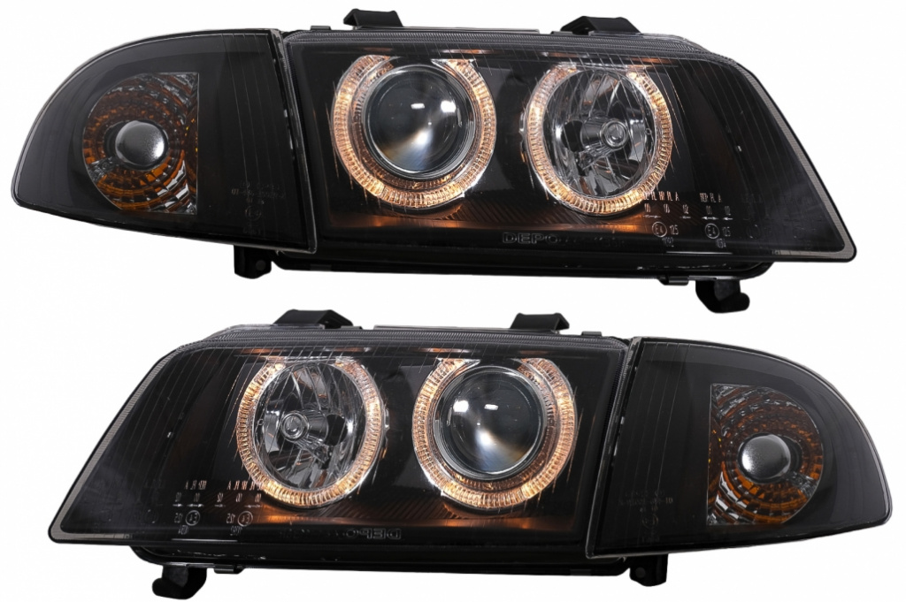 Faruri compatibil cu Audi A4 B5 (11.1994-12.1998) Angel Eyes Negru SWA02DB