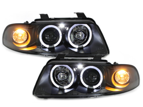 Faruri compatibil cu Audi A4 B5 (1995-1998) Angel Eyes Negru SWA02B
