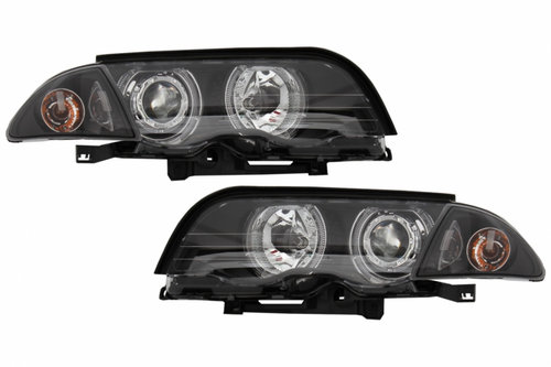 Faruri compatibil cu BMW E46 Limousine Touring (1998-2001) Angel Eyes Negru HLBME46NFL