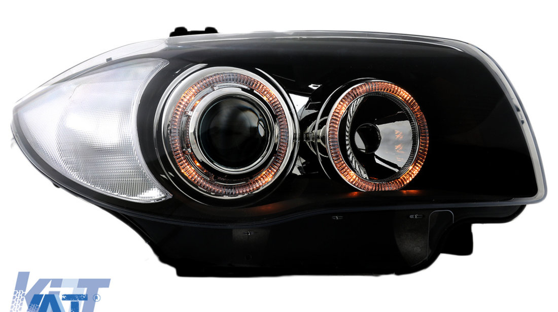 Faruri compatibil cu BMW Seria 1 E81 E82 E87 E88 (2004-2011) Angel Eyes Negru