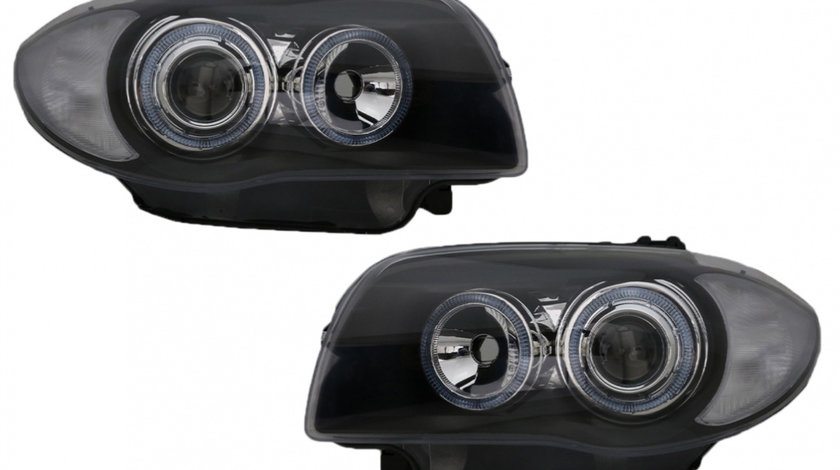 Faruri compatibil cu BMW Seria 1 E81 E82 E87 E88 (2004-2011) Angel Eyes Negru SWB14DB