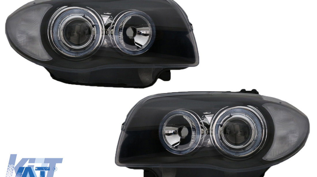 Faruri compatibil cu BMW Seria 1 E81 E82 E87 E88 (2004-2011) Angel Eyes Negru