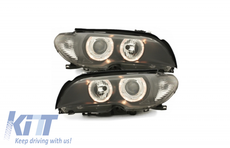 Faruri compatibil cu BMW Seria 3 E46 Coupe (2003-2006) Angel Eyes Negru SWB11DB