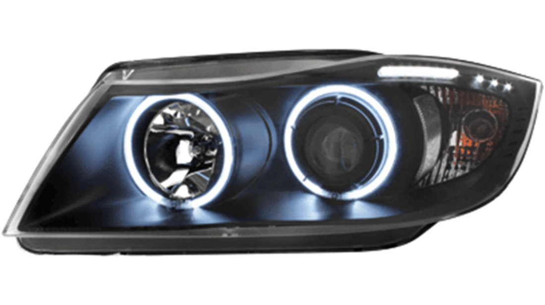 Faruri compatibil cu BMW Seria 3 E90 E91 (03.2005-08.2008) Angel Eyes CCFL Negru