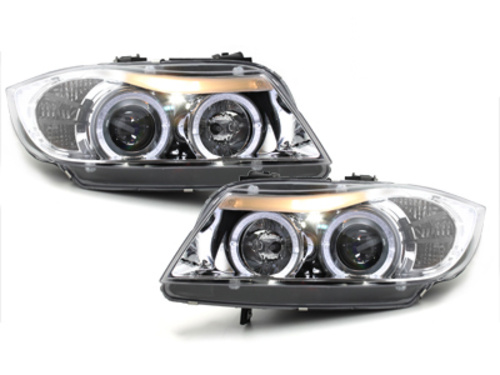 Faruri compatibil cu BMW Seria 3 E90 E91 (03.2005-08.2008) Angel Eyes Crom SWB12S