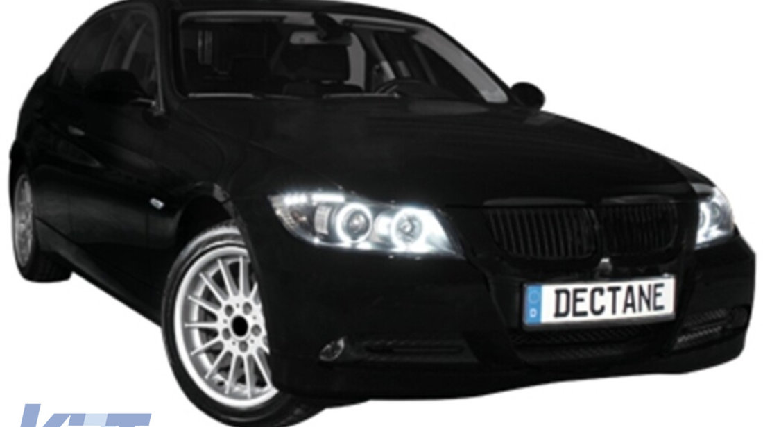 Faruri compatibil cu BMW Seria 3 E90 E91 (03.2005-08.2008) Angel Eyes CCFL Negru