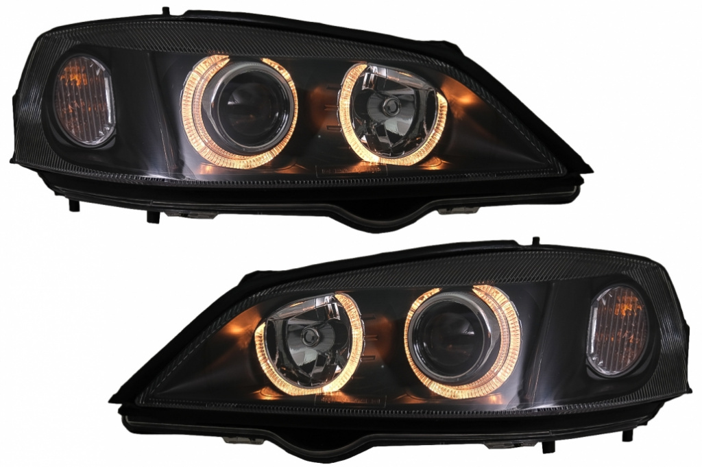 Faruri compatibil cu OPEL Astra G (09.1997-02.2004) Angel Eyes Negru SWO01DB