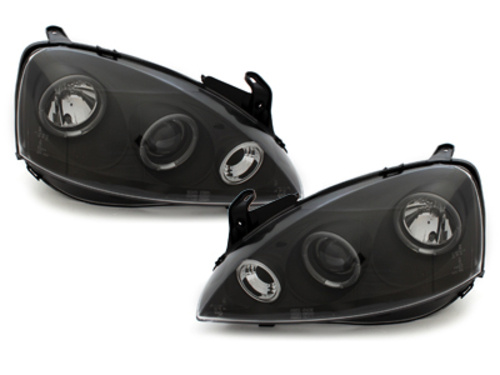 Faruri compatibil cu Opel Corsa C (2000-2006) 2 Angel Eyes Negru SWO07B