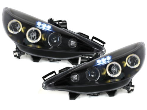 Faruri compatibil cu Peugeot 207 (2007-2014) Angel Eyes Negru SWP09B