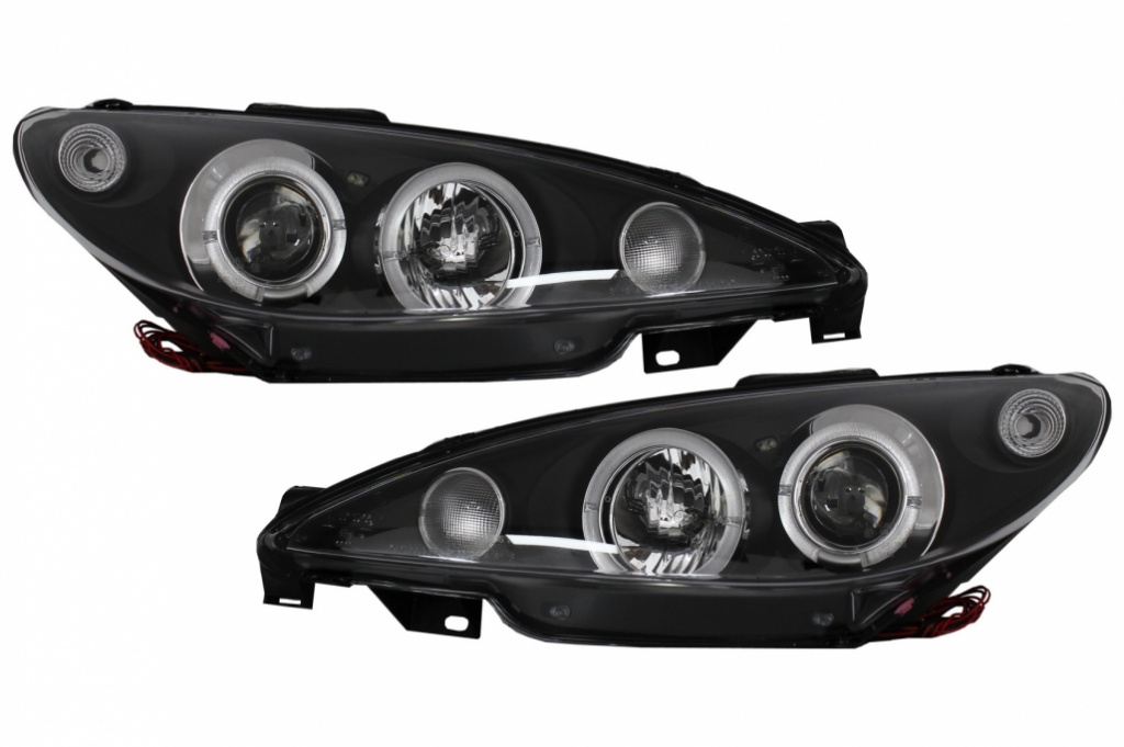 Faruri compatibile cu Peugeot 206 CC (2002-Up) Angel Eyes Negre HLPEUG206