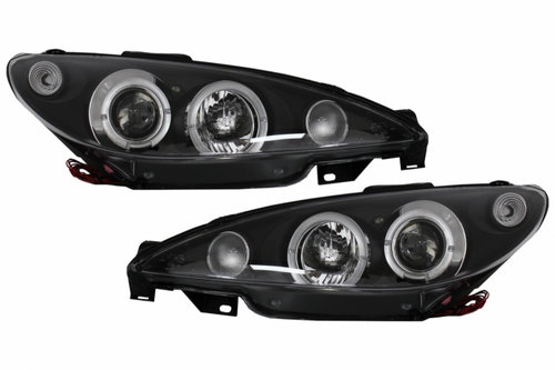 Faruri compatibile cu Peugeot 206 CC (2002-Up) Angel Eyes Negre HLPEUG206