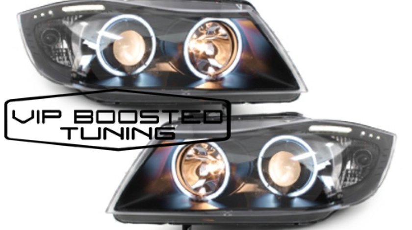 Faruri cu lupe BMW Seria 3 E90 E91 (2005-2008) Pozitie Angel Eyes CCFL Negre