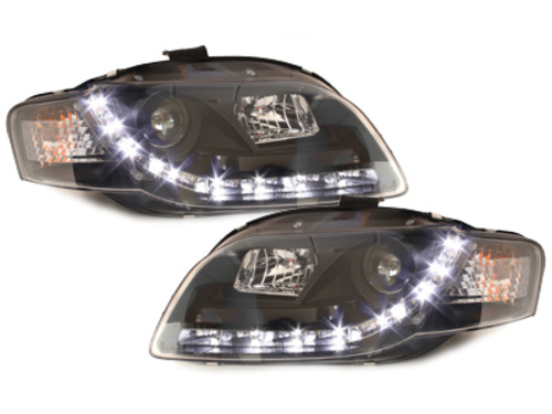 Faruri D-LITE compatibil cu AUDI A4 B7 echipate cu lumina de zi LED negru- SWA08LGXB