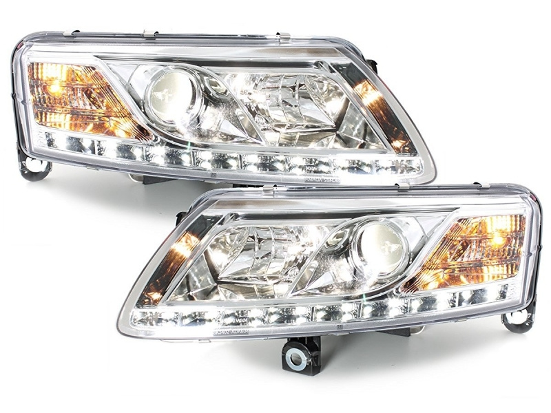 Faruri D-LITE compatibil cu AUDI A6 4F 04-07 echipate cu lumina de zi LED HID negru SWA13LGXHID